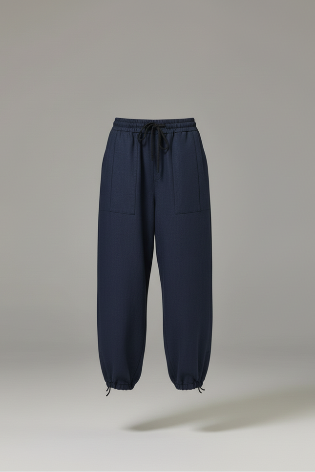 Pantalon Baggy Bleu Marine Ample Lin Décontracté Fluide - vue 3