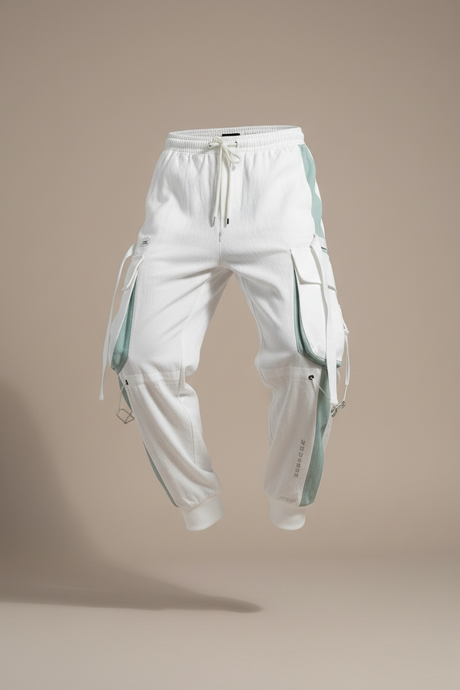 Pantalon Baggy Blanc Cargo Multi-Poches Joggers Homme - Toile - vue 3