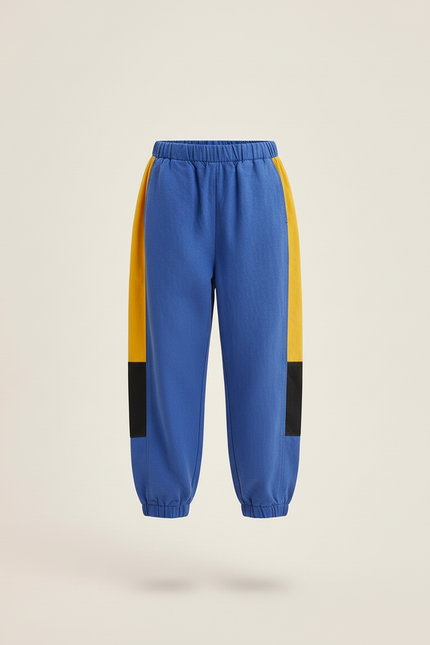 Pantalon Baggy Bleu Jaune Patchwork Enfant Coton - Multicolore - vue 3