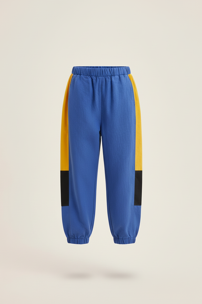 Pantalon Baggy Bleu Jaune Patchwork Enfant Coton - Multicolore - vue 3