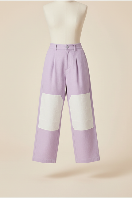 Pantalon Baggy Lilas Patchwork Ample Décontracté Fille - Violet Lin - vue 3