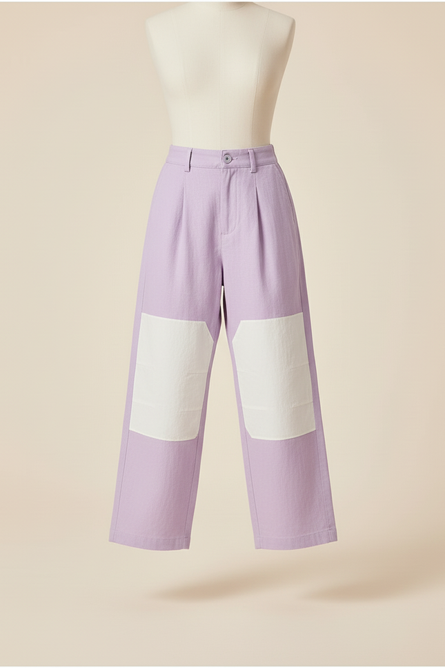 Pantalon Baggy Lilas Patchwork Ample Décontracté Fille - Violet Lin - vue 3