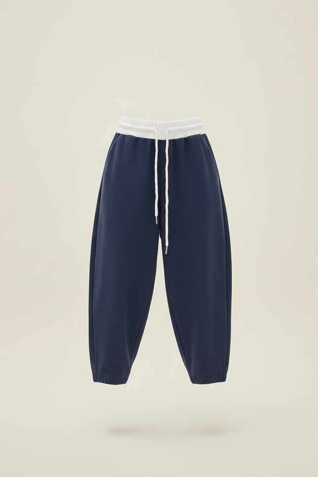 Pantalon Baggy Bleu Marine Ample Décontracté Cordon Enfant - Molleton - vue 3