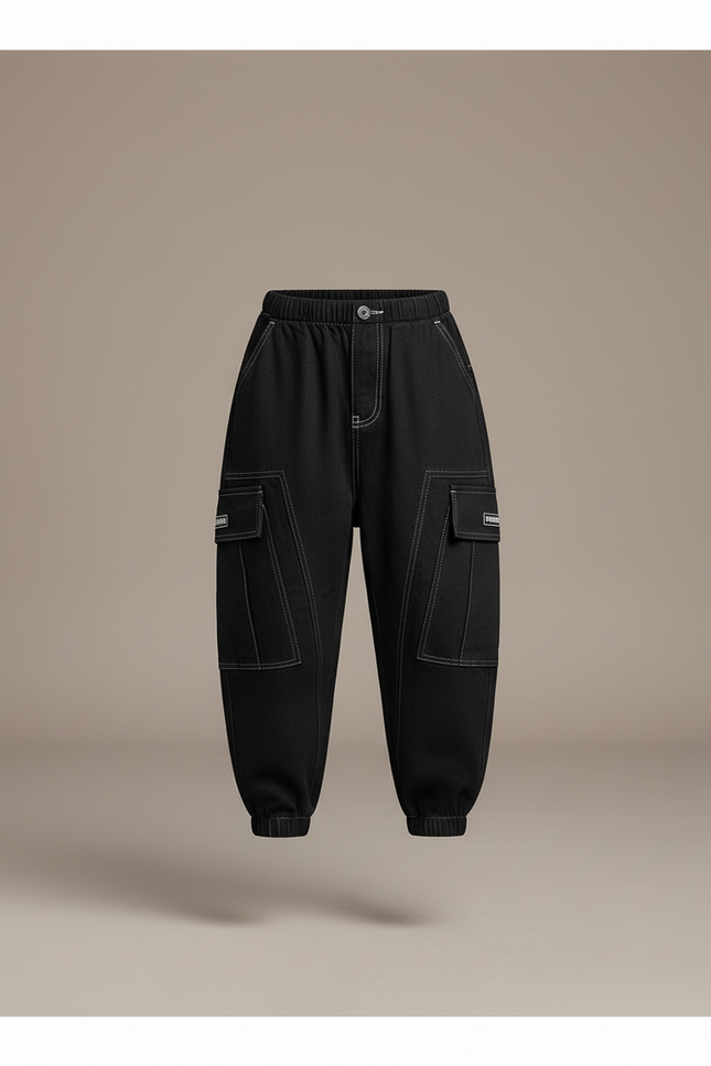 Pantalon Baggy Noir Cargo Décontracté Coton Garçon - Jean - vue 3