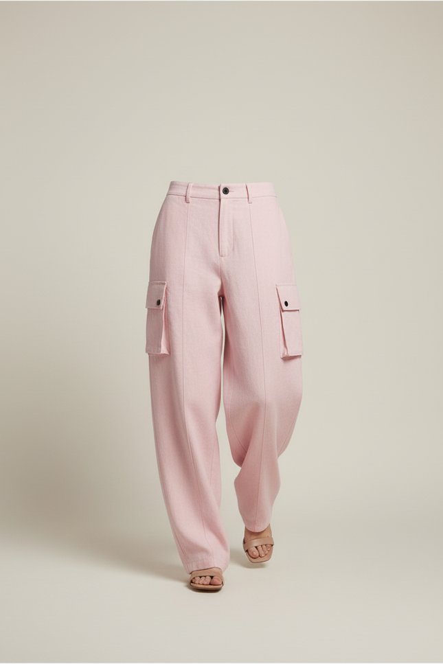 Pantalon Baggy Rose Cargo Ample Femme Chic - Lin - vue 3