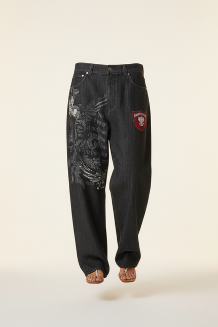 Pantalon Baggy Gris Foncé Imprimé Ample Femme - Jean - vue 3