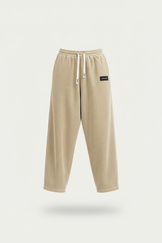 Pantalon Baggy Beige Velours Côtelé Ample Décontracté Cordon - Cordé - vue 3
