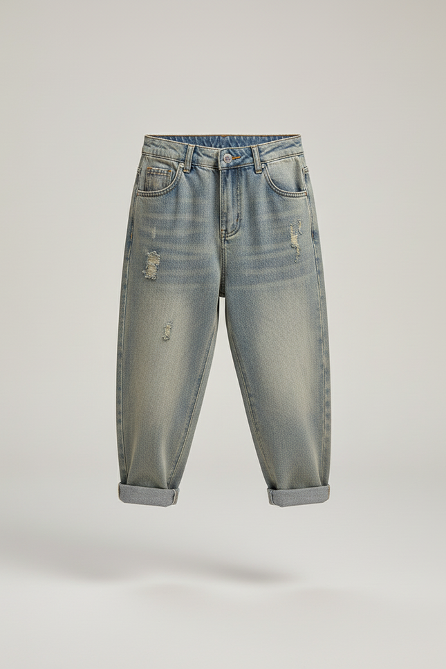 Pantalon Baggy Jean Bleu Délavé Ample Déchiré Garçon - vue 3