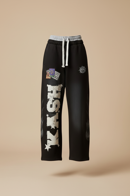 Pantalon Baggy Noir Ample Imprimé Décontracté Femme - Molleton - vue 3