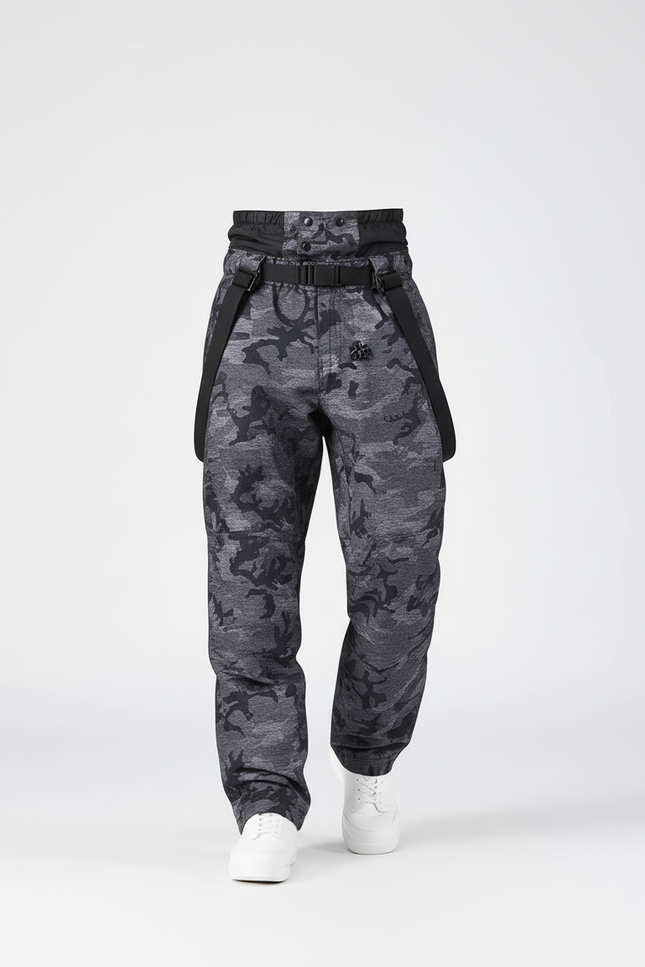 Pantalon Baggy Camouflage Gris Bretelles Ski Imperméable Homme - Polyester - vue 3