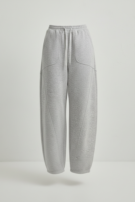 Pantalon Baggy Gris Molleton Ample Décontracté Sport Femme - vue 3