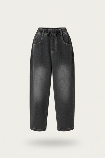 Pantalon Baggy Denim Gris Ample Élastiqué Fille - Jean - vue 3