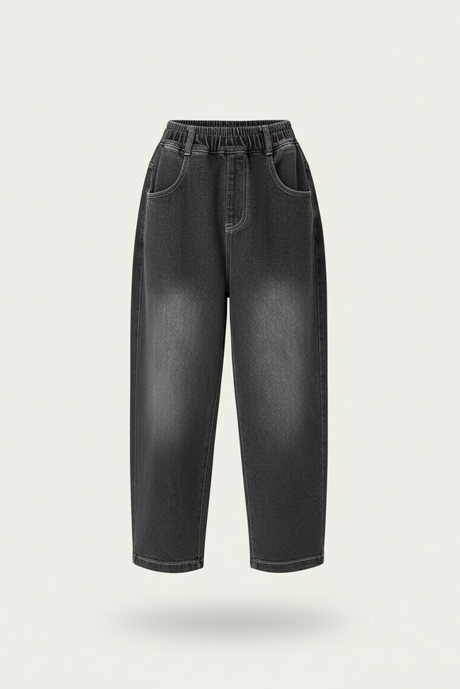 Pantalon Baggy Denim Gris Ample Élastiqué Fille - Jean - vue 3
