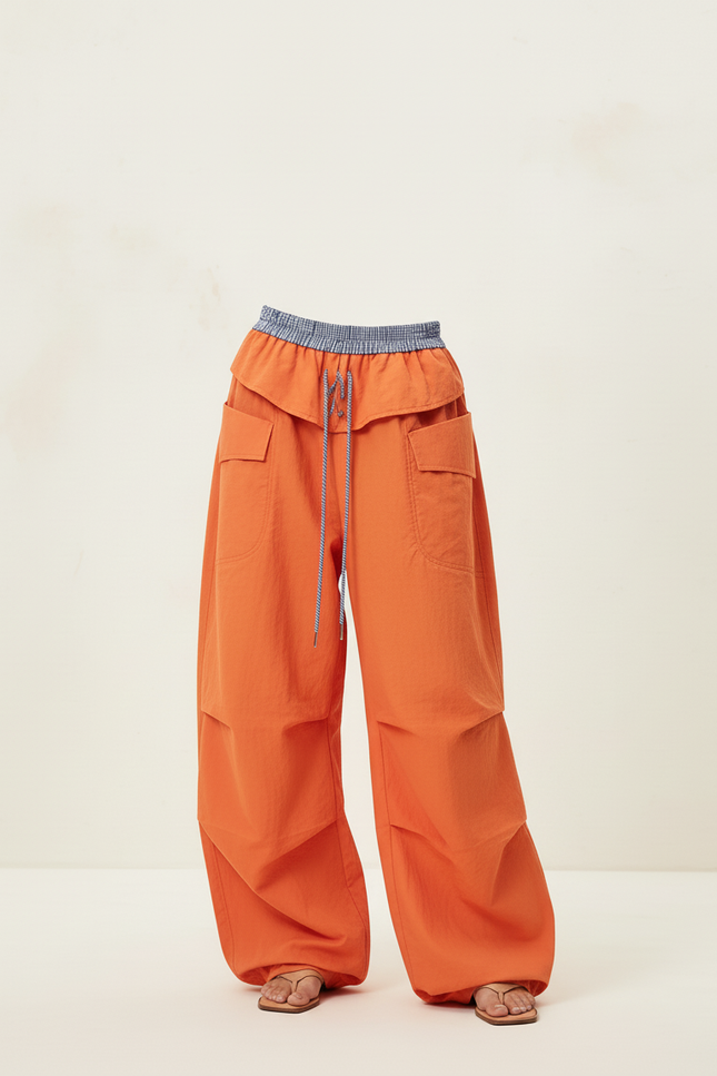 Pantalon Baggy Orange Cargo Ample Cordon Streetwear - Toile - vue 3