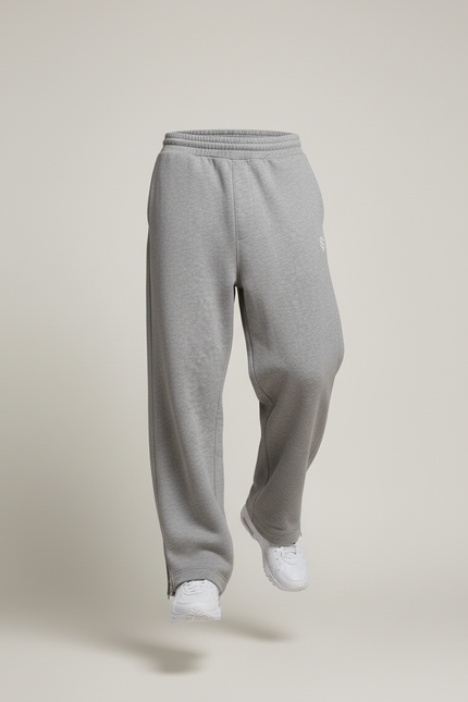 Pantalon Baggy Gris Ample Coton Brodé Décontracté - Molleton - vue 3