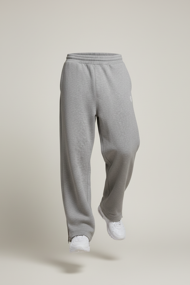 Pantalon Baggy Gris Ample Coton Brodé Décontracté - Molleton - vue 3