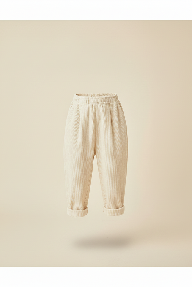 Pantalon Baggy Écru Côtelé Ample Confortable Enfant - Beige Cordé - vue 3