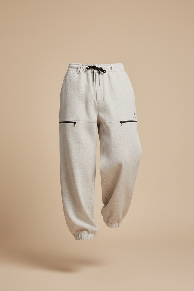 Pantalon Baggy Beige Ample Zippé Casual Homme - Molleton - vue 3