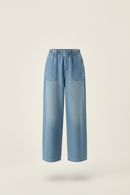 Pantalon Baggy Bleu Jean Ample Élastique Confortable - vue 3