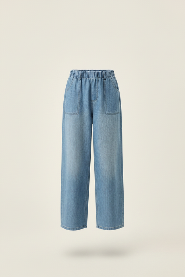 Pantalon Baggy Bleu Jean Ample Élastique Confortable - vue 3