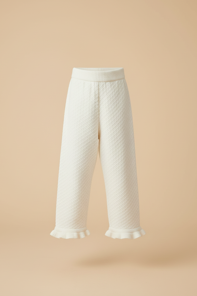 Pantalon Baggy Crème Tricoté Ample Texturé Fille - Beige Maille - vue 3