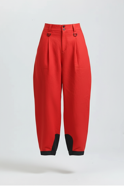 Pantalon Baggy Rouge Ample Plissé Lin Femme - vue 3