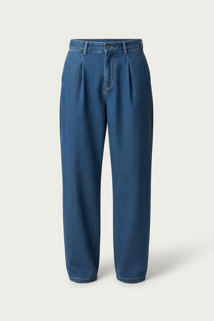 Pantalon Baggy Jean Bleu Ample Plissé Décontracté Homme - vue 3