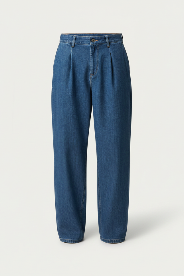 Pantalon Baggy Jean Bleu Ample Plissé Décontracté Homme - vue 3