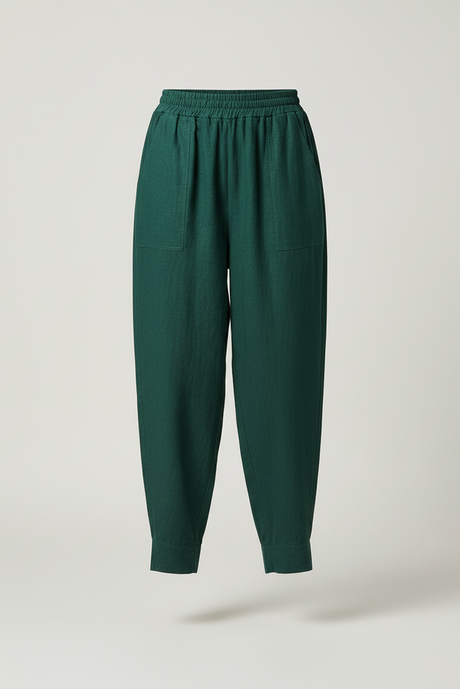 Pantalon Baggy Vert Émeraude Lin Ample Confortable - vue 3