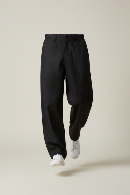Pantalon Baggy Noir Ample Lin Décontracté Homme - vue 3