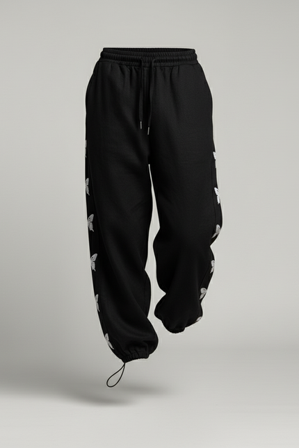 Pantalon Baggy Noir Papillons Ample Cordon Streetwear - Molleton - vue 3