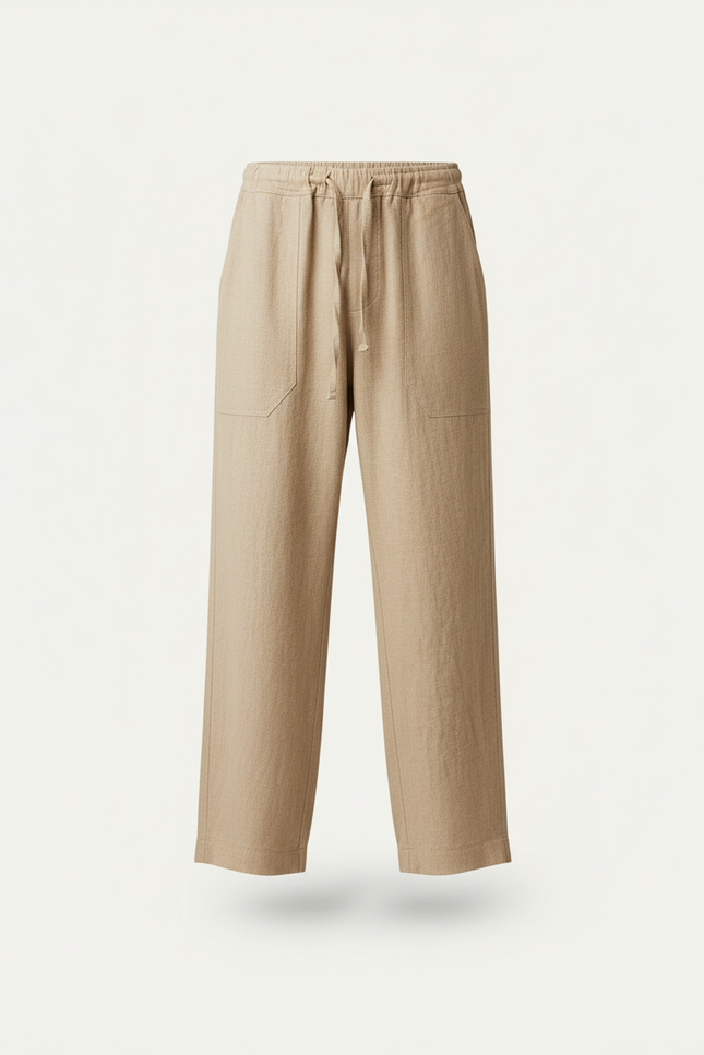 Pantalon Baggy Lin Coton Beige Ample Décontracté Homme - vue 3