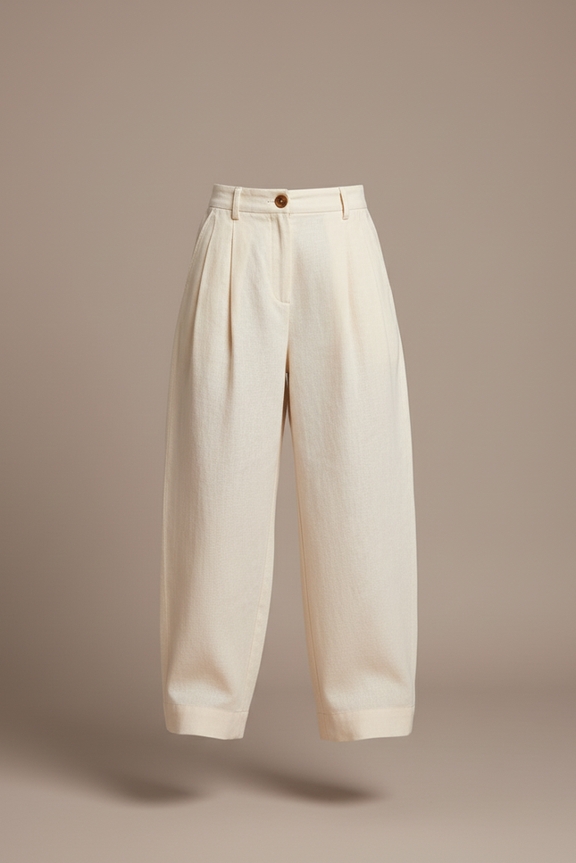Pantalon Baggy Beige Ample Plissé Coton Fille - vue 3
