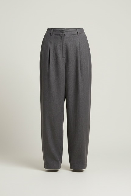 Pantalon Baggy Femme Gris Taille Haute Coton - Lin - vue 3
