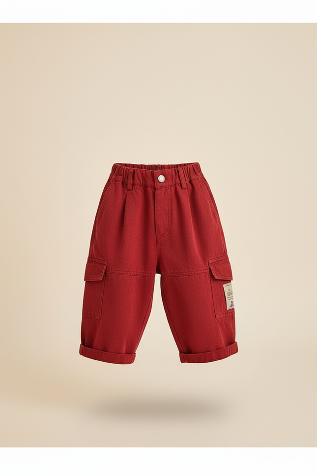 Pantalon Baggy Rouge Coton Ample Cargo Enfant - vue 3