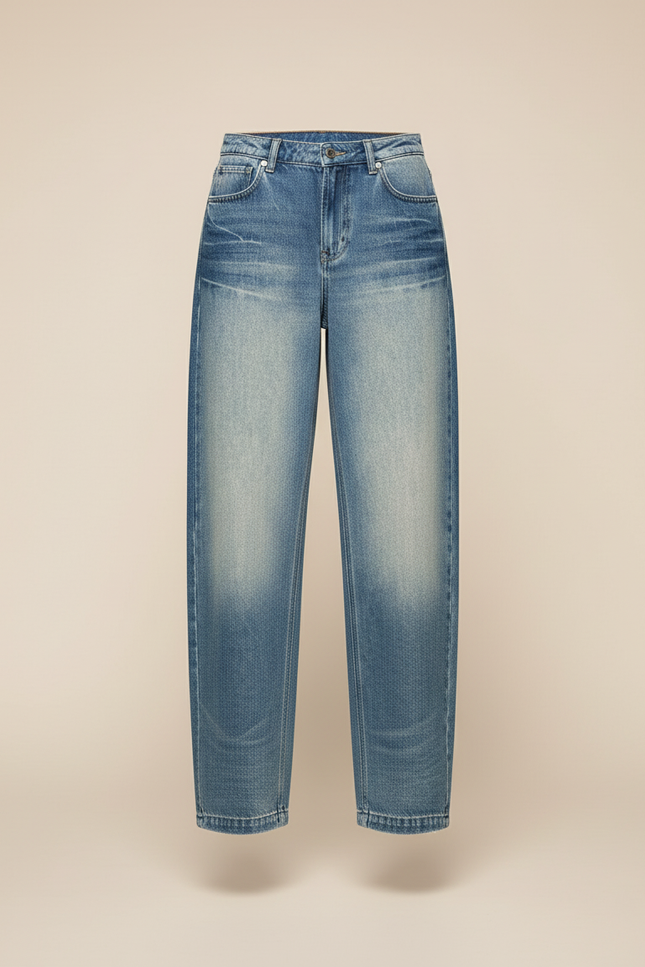 Pantalon Baggy Jean Bleu Délavé Ample Large Tendance - vue 3