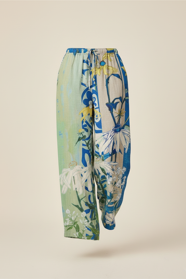 Pantalon Baggy Fleuri Ample Lin Estival Bohème - Multicolore - vue 3