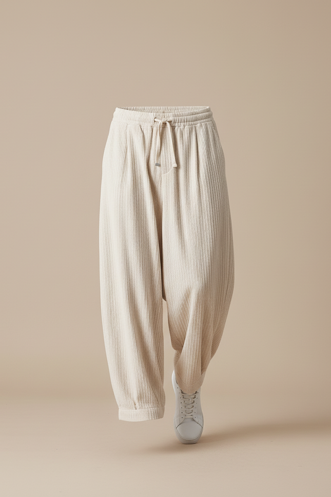 Pantalon Baggy Beige Côtelé Ample Décontracté Homme - Cordé - vue 3
