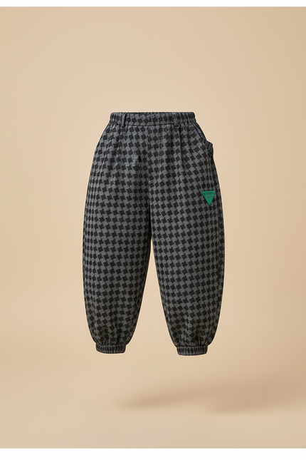 Pantalon Baggy Carreaux Noir Gris Ample Garçon Décontracté - Imprimé Molleton - vue 3