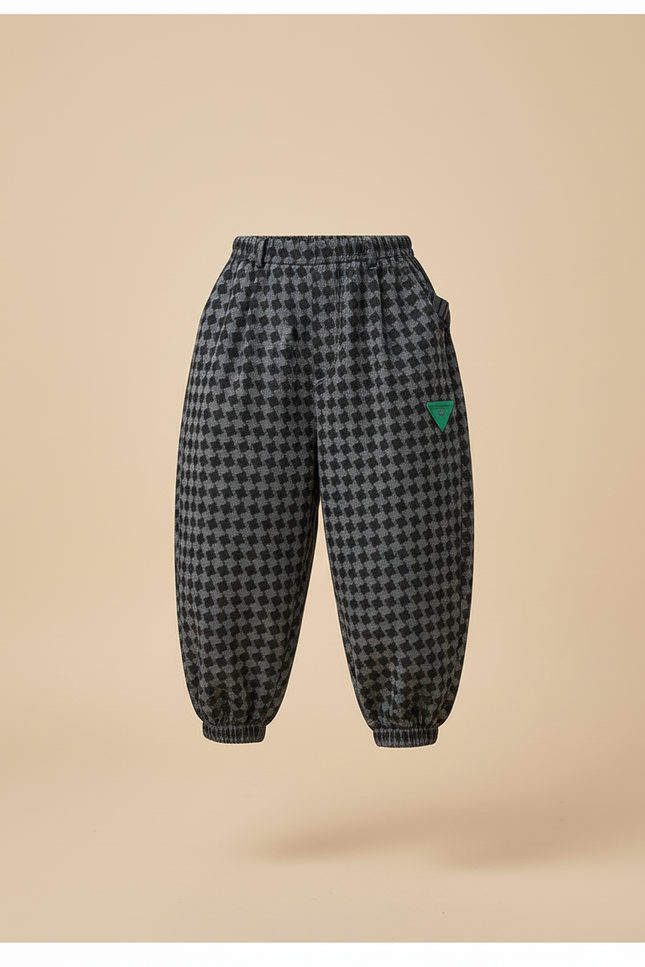 Pantalon Baggy Carreaux Noir Gris Ample Garçon Décontracté - Imprimé Molleton - vue 3