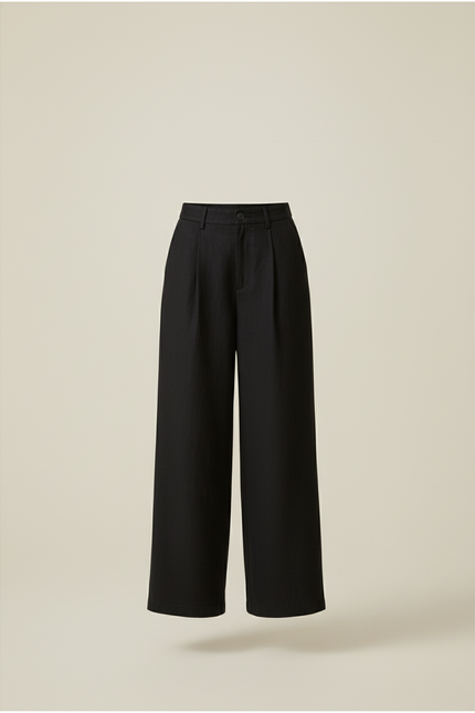 Pantalon Baggy Noir Ample Taille Haute Élégant - Laine - vue 3