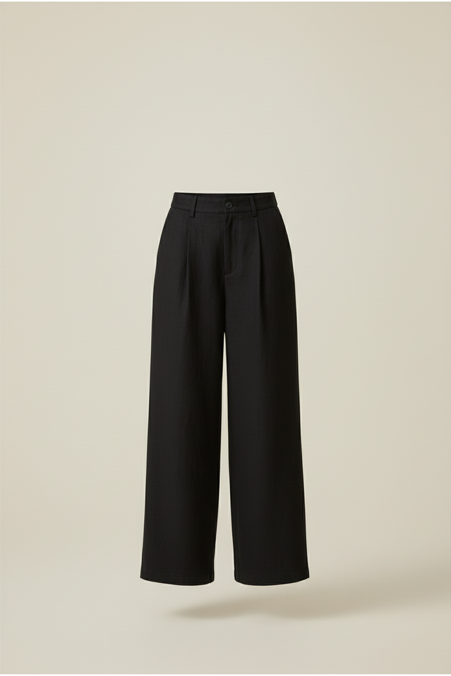 Pantalon Baggy Noir Ample Taille Haute Élégant - Laine - vue 3