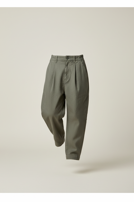 Pantalon Baggy Vert Kaki Ample Coton Enfant Cargo - Toile - vue 3