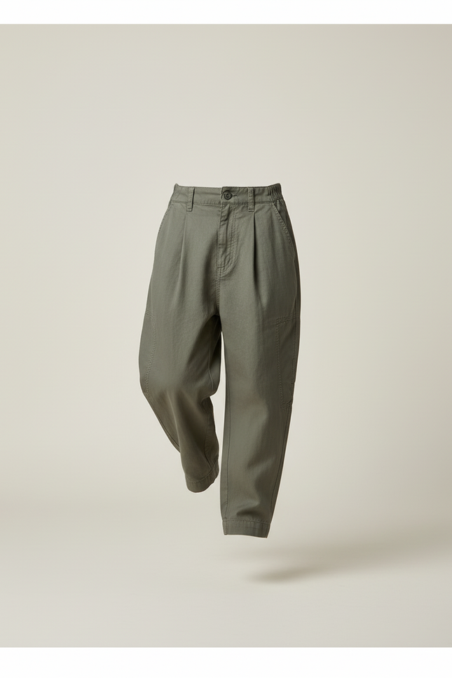 Pantalon Baggy Vert Kaki Ample Coton Enfant Cargo - Toile - vue 3