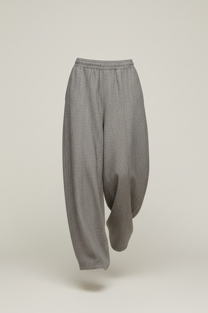 Pantalon Baggy Gris Ample Décontracté Texturé Femme - Tweed - vue 3