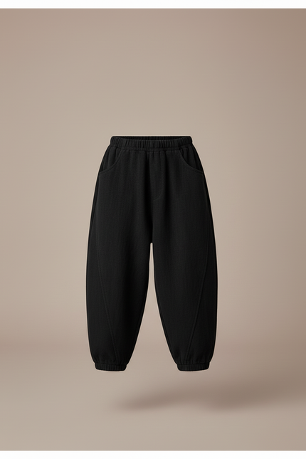 Pantalon Baggy Noir Ample Lin Décontracté Garçon - vue 3