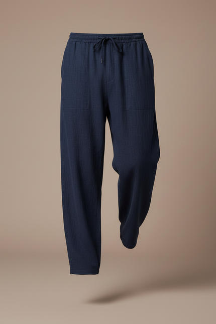 Pantalon Baggy Bleu Marine Ample Cordon Décontracté Homme - Lin - vue 3