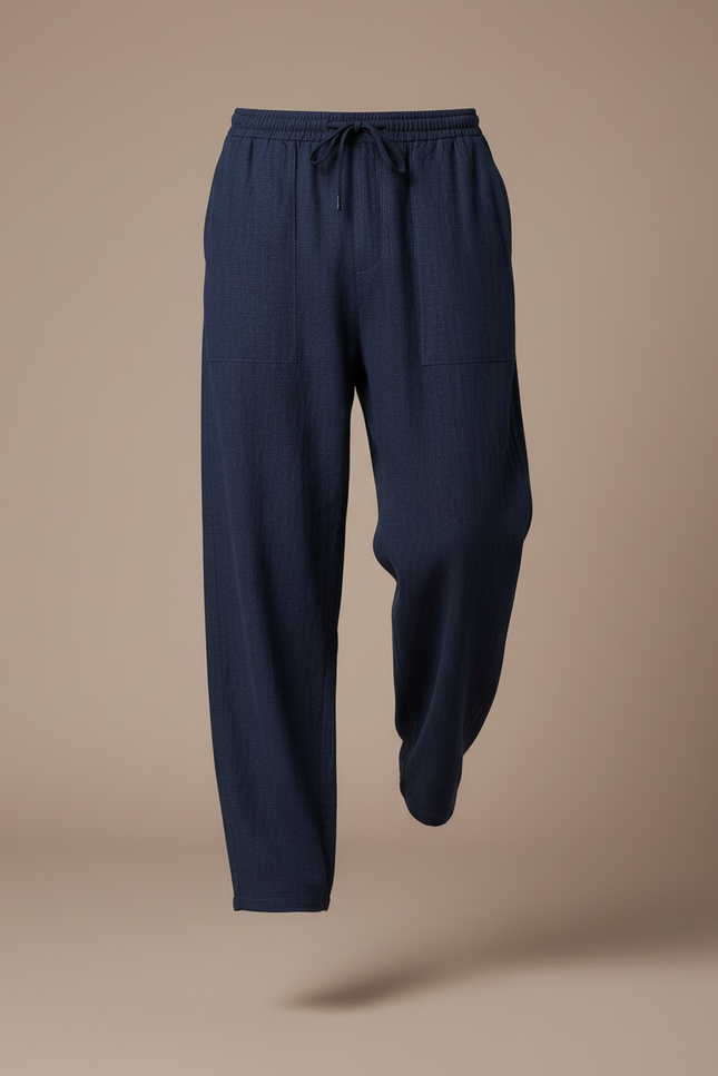 Pantalon Baggy Bleu Marine Ample Cordon Décontracté Homme - Lin - vue 3