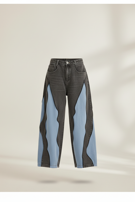 Pantalon Baggy Gris Bleu Ondulé Décontracté - Multicolore Jean - vue 3