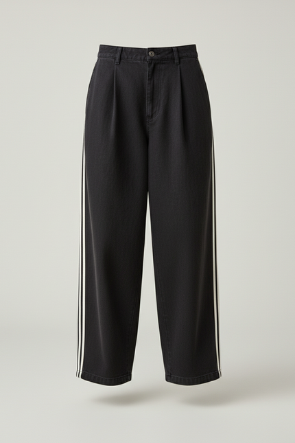 Pantalon Baggy Noir Ample Rayures Blanches Streetwear - Jean - vue 3